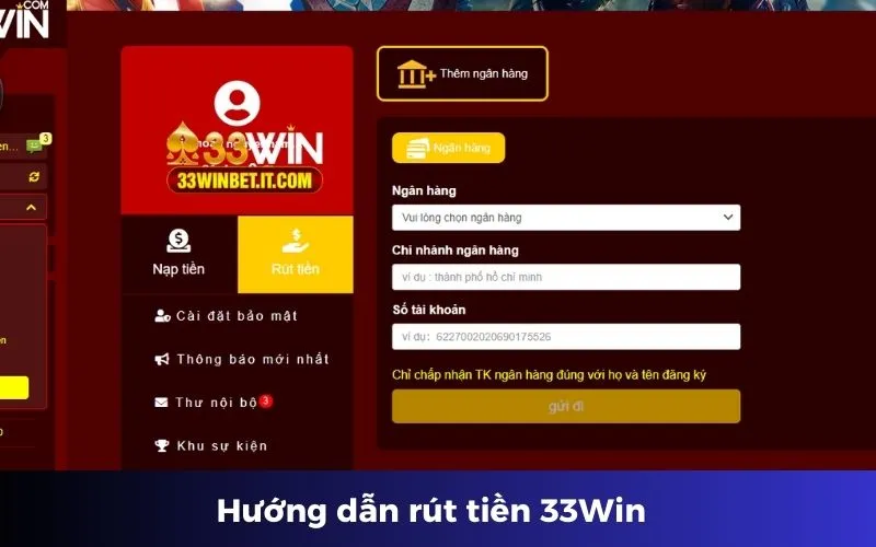 Hướng dẫn rút tiền 33Win 