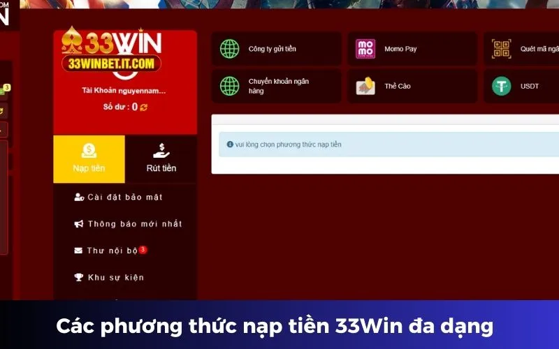 Các phương thức Nạp tiền 33win cho tân thủ 