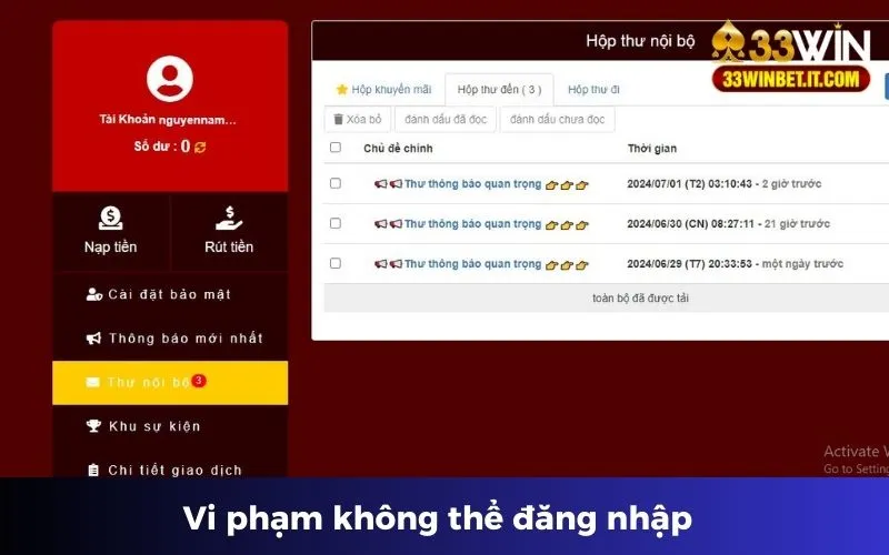 Vi phạm quy định nhà cái sẽ không thể đăng nhập